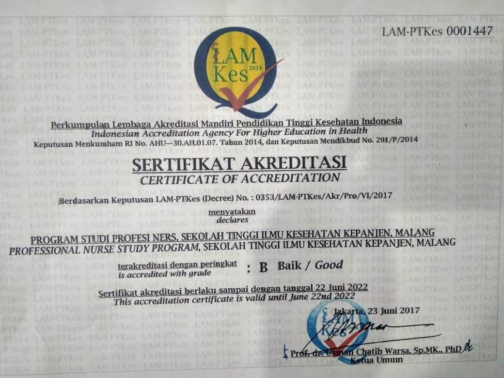 Sertifikat Akreditasi Prodi Ners STIKes Kepanjen